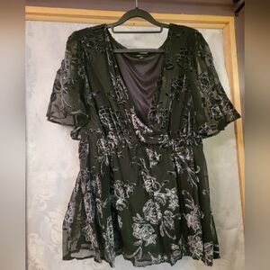 Torrid Peplum Velvet Burnout Surplice Short Sleeve Top